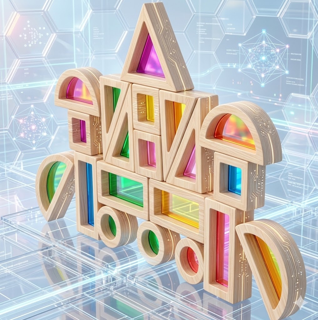 Rainbow Wooden Acrylic Blocks - Montessori Sensory Stacking Toys for Toddlers & Preschool Creative Shape Learning