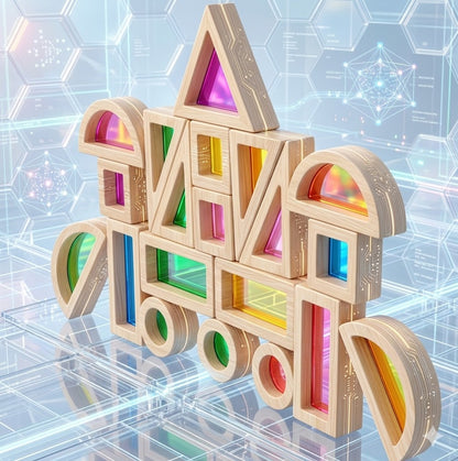 Rainbow Wooden Acrylic Blocks - Montessori Sensory Stacking Toys for Toddlers & Preschool Creative Shape Learning