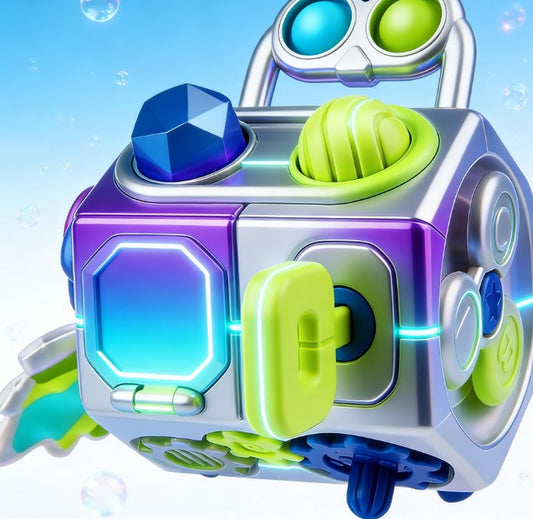 Toddler Busy Cube Sensory Toy - 7-in-1 Montessori Activity Board for Fine Motor Training, Compact Early Learning Travel Game