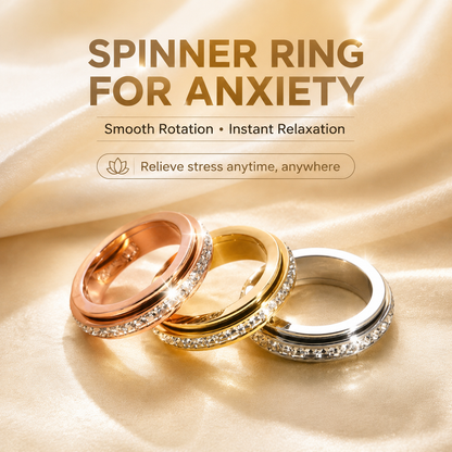 LAST DAY 50% OFF🥇🥇Glowche Anxiety Ring - Titanium Steel Spinner Fidget Band Rings with Cubic Zirconia, Designed to Relieve Anxiety