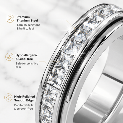 LAST DAY 50% OFF🥇🥇Glowche Anxiety Ring - Titanium Steel Spinner Fidget Band Rings with Cubic Zirconia, Designed to Relieve Anxiety