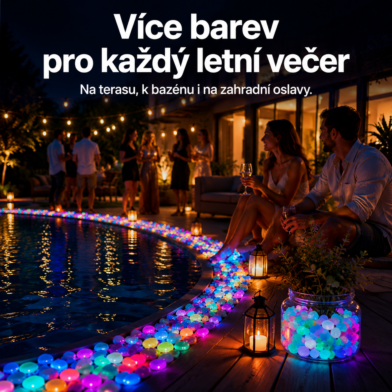 PKNEW® 🍇 Svítící zahradní kamínky nabíjené světlem ✨ – barevná noční záře bez kabelů a baterií, voděodolná dekorace pro cestičky, květináče, záhony, terasu i okolí bazénu