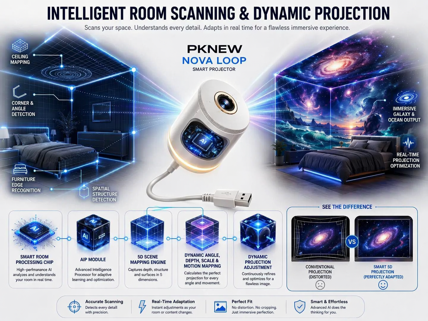 30%OFF🔥🔥PKNEW® NEXT-GEN SMART PROJECTION HD Smart Dynamic 5D Holographic Night Light Projector💎